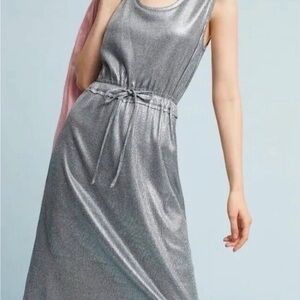 Anthropologie Dolan Left Coast Silver Ribbed Sleeveless Dress with drawstring.